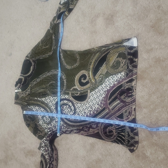 Chico’s (0) m deep green purple artsy swirl print mockneck back zip - Picture 9 of 10